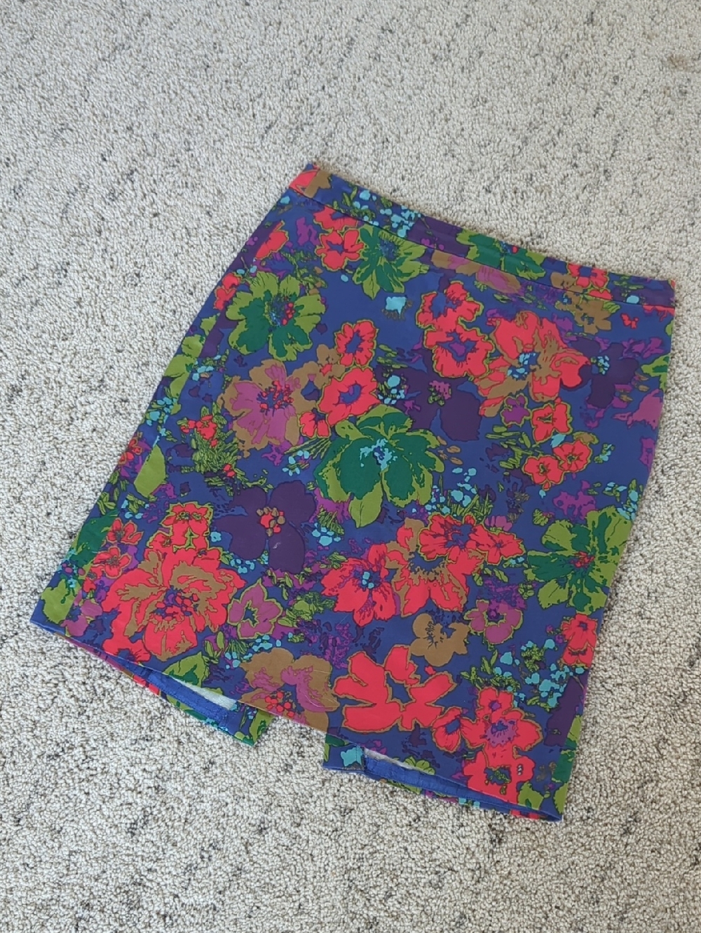 J. Crew Purple Floral Pencil Skirt with Red and Green Accents